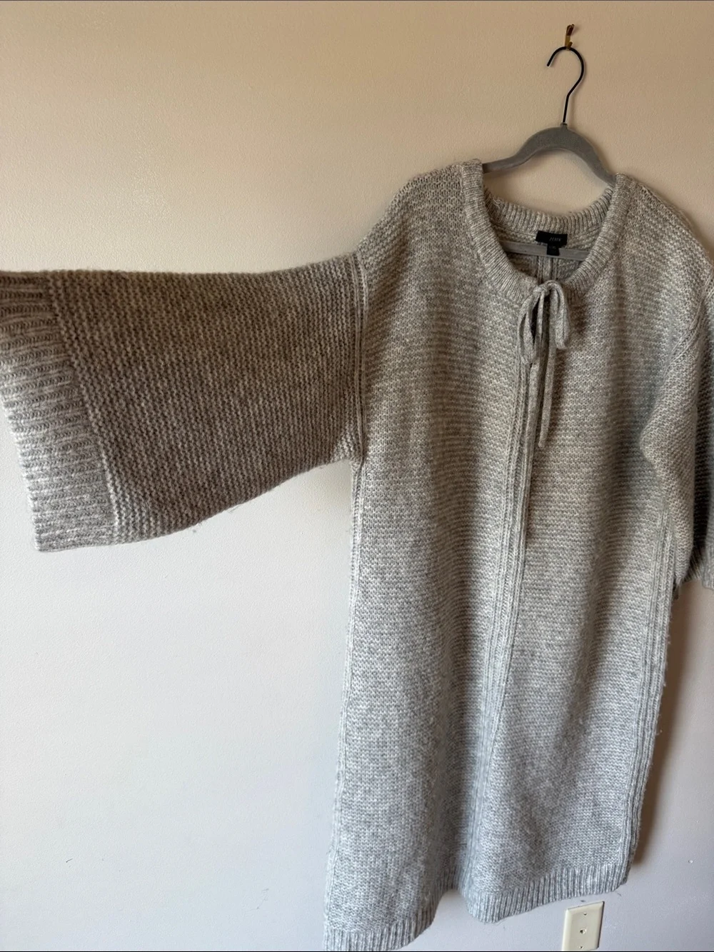 J. Crea Knit Tie-Front Long Sweater Dress - Light Gray